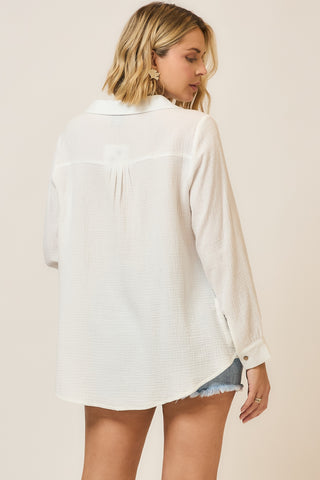 Curvy Pleat Detail Button Down Blouse