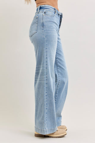 Mr. Retro High Rise Wide Leg Jeans w/Fold-Over Waistband