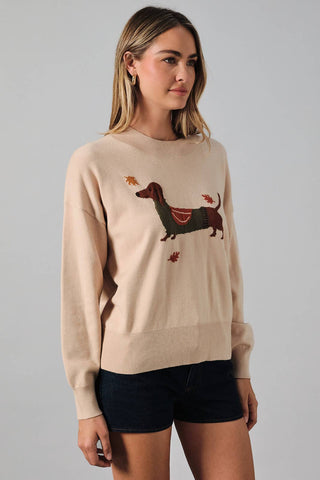 Dachshund Dog & Leaves Fall Knit Sweater