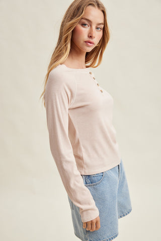 Scallop Trim Button Henley Top