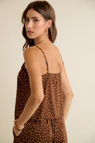 Polka Dot Satin Lace Trim Camisole Top