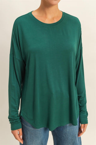 Round Neck LS Curved Hem Top