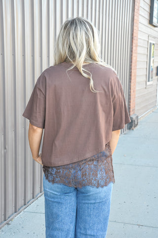 Floral Lace Trim Asym Tee
