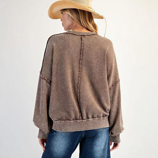 Mocha Contrast 3/4 Sleeve Top
