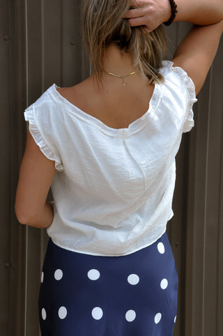 Lace Through Button Up Top w/Ruffles