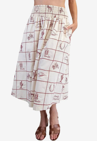 Western Print Sleeveless Top & Smocked Skirt Set