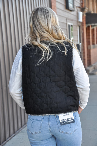 Quilted Fringe Trim Button Up Vest