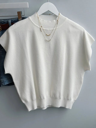 Mock Neck Short Sleeve Knit Top