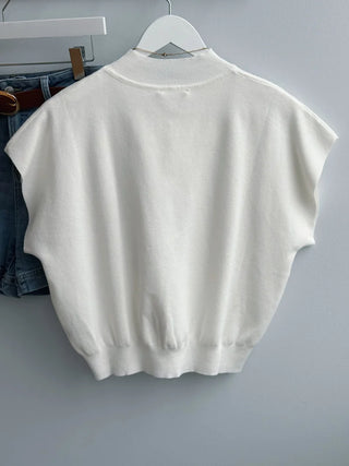 Mock Neck Short Sleeve Knit Top