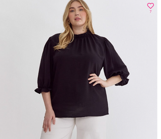 Curvy Ruffled Detail Neck/Cuffs Top