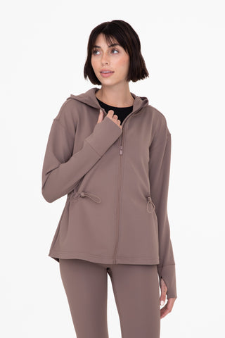 Jacquard Ribbed Hooded Jacket with Thumbholes