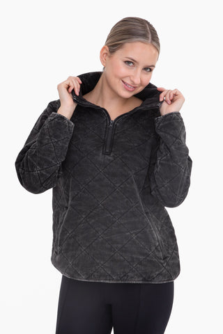 Quilted Mineral-Wash Half-Zip Pullover