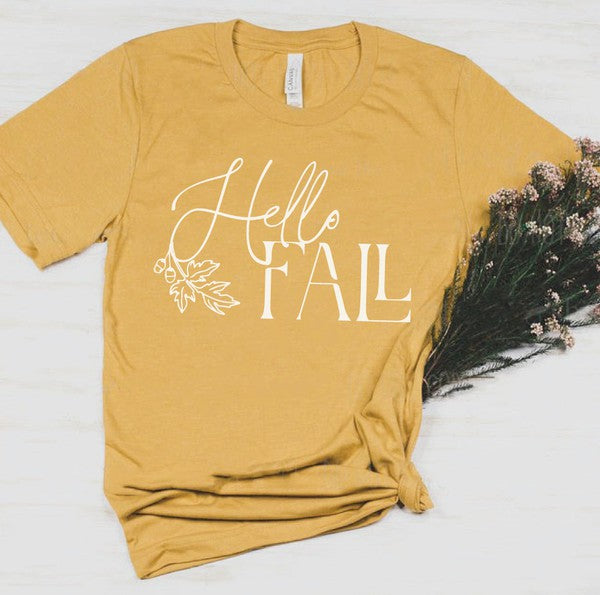 Hello Fall with Leaf Detail Graphic T-Shirt | JQ Clothing Co.