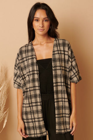 Taupe & Black Plaid Cardigan | JQ Clothing Co.