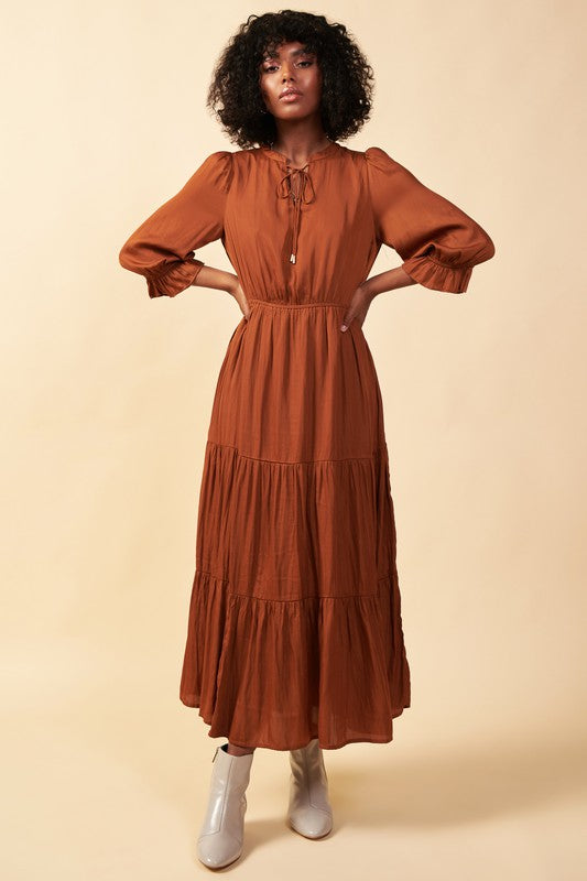 Split Neck Ruffle Maxi Dress | JQ Clothing Co.