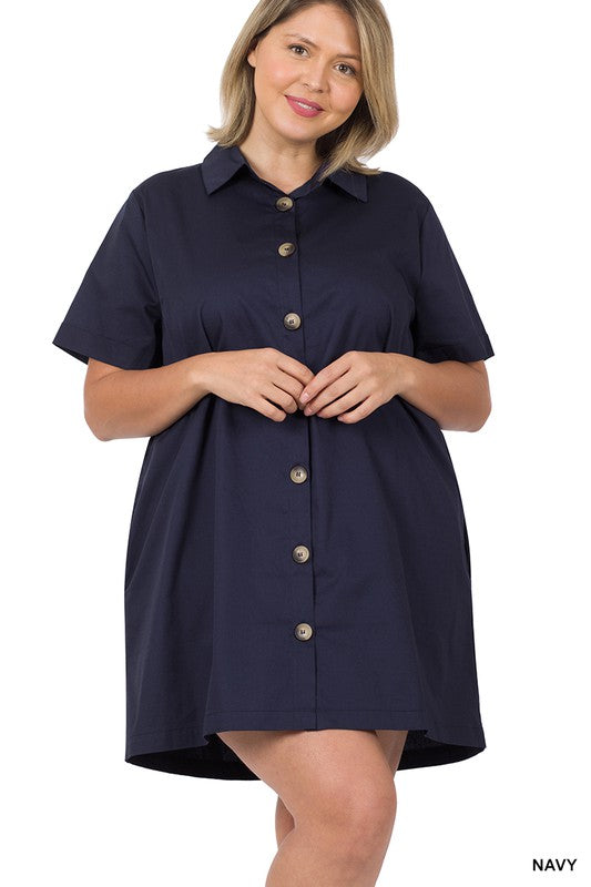Carla Basic Button Curvy Shirt Dress | JQ Clothing Co.