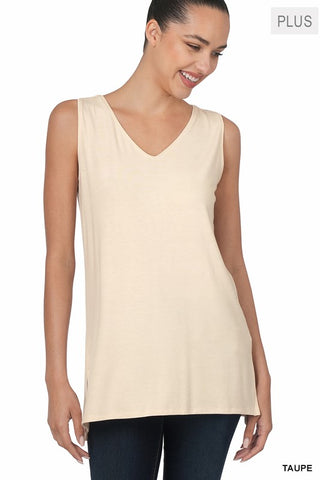 Lona Curvy Basic V Tank Black/Taupe | JQ Clothing Co.