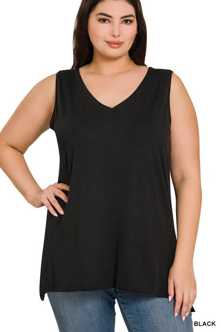 Lona Curvy Basic V Tank Black/Taupe | JQ Clothing Co.