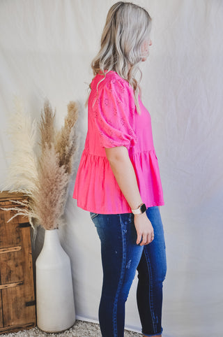 Bubble Sleeve Bright Top Pink/Blue | JQ Clothing Co.