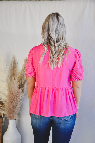 Bubble Sleeve Bright Top Pink/Blue | JQ Clothing Co.