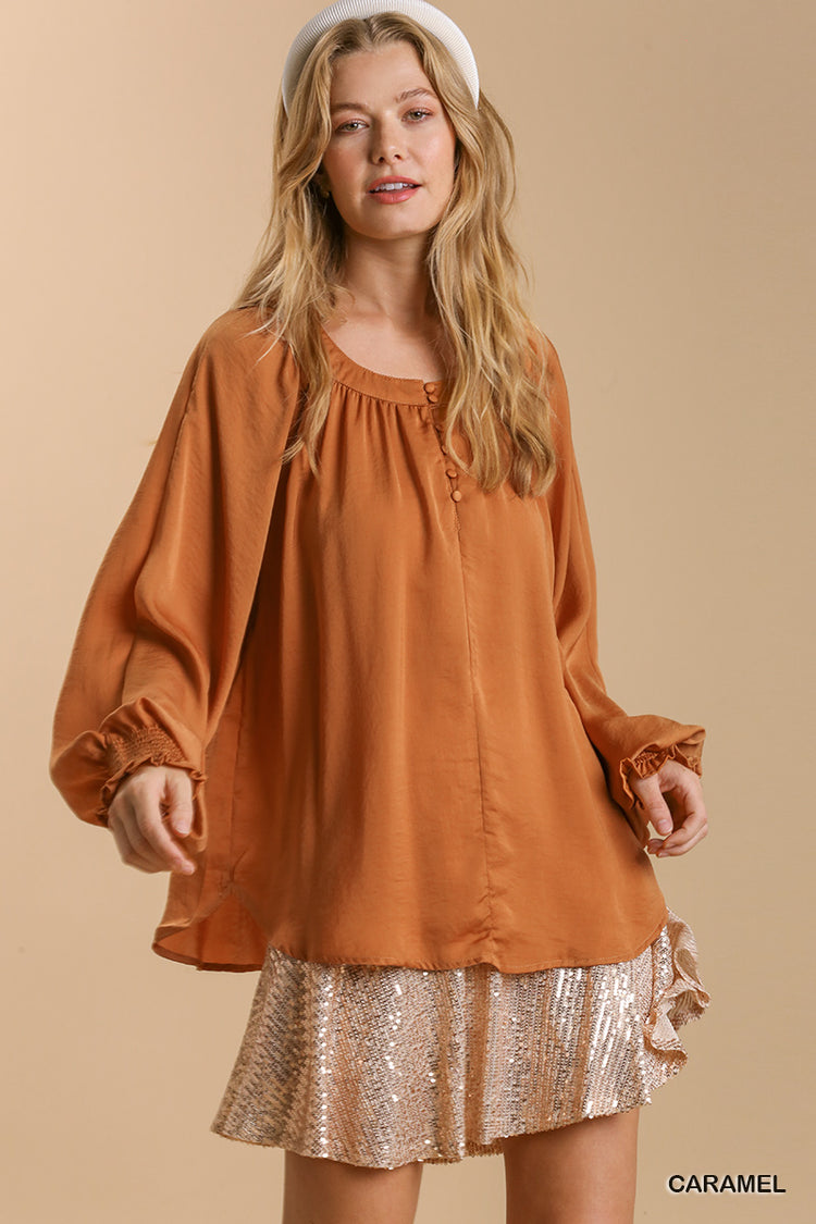 Round Neck Caramel Puffy Top | JQ Clothing Co.