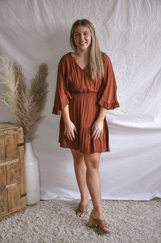 Beautiful Brick Faux Wrap Dress | JQ Clothing Co.