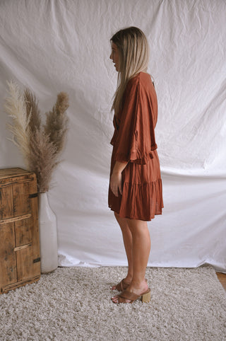 Beautiful Brick Faux Wrap Dress | JQ Clothing Co.