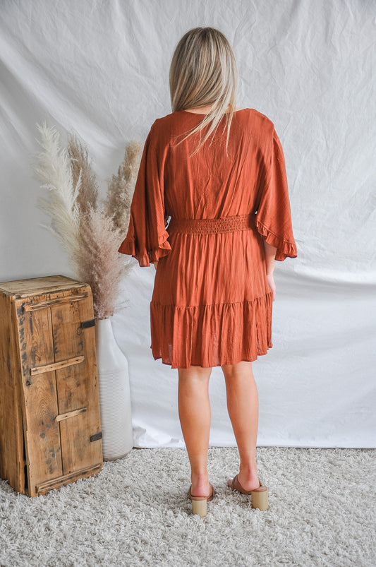 Beautiful Brick Faux Wrap Dress | JQ Clothing Co.