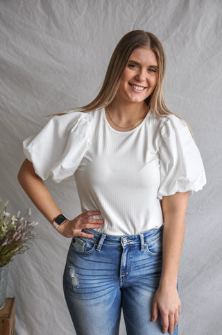 Bridal Babe Puff Sleeve White Top