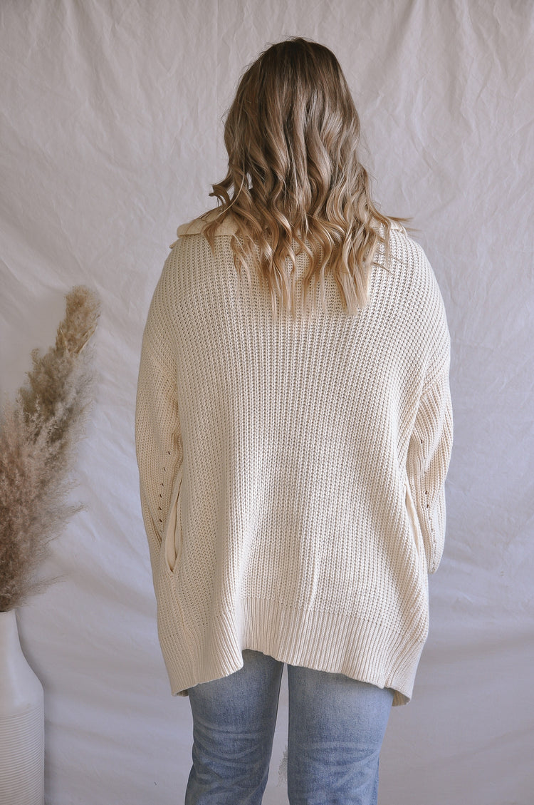 Collared Cream Knit Sweater | JQ Clothing Co.
