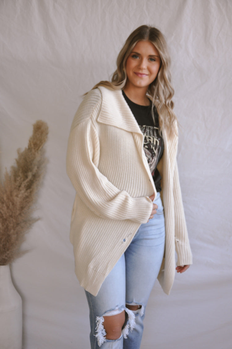 Collared Cream Knit Sweater | JQ Clothing Co.