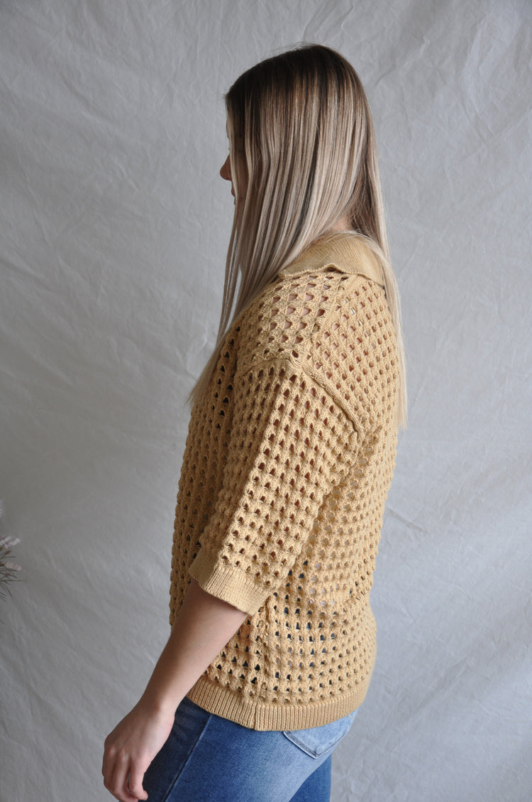 Collared Open Knit SS Sweater