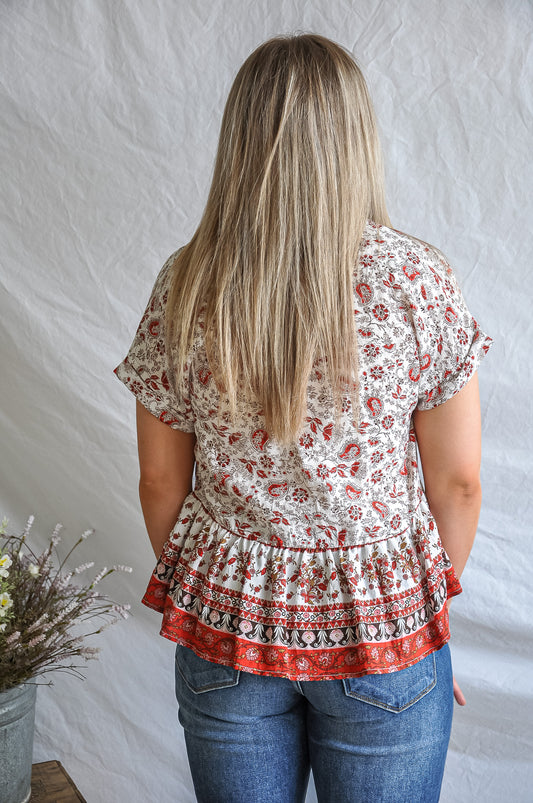 Paisley Floral Mix Short Sleeve Top | JQ Clothing Co.