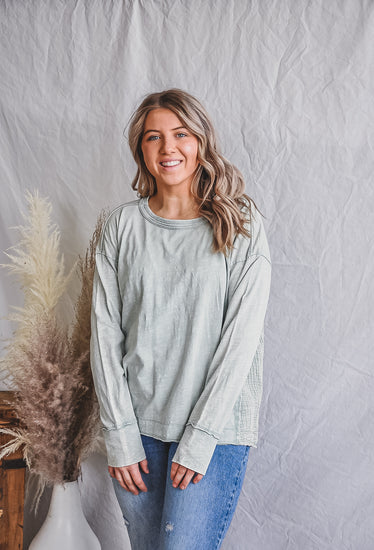 Faded Sage Basic Long Sleeve Top | JQ Clothing Co.