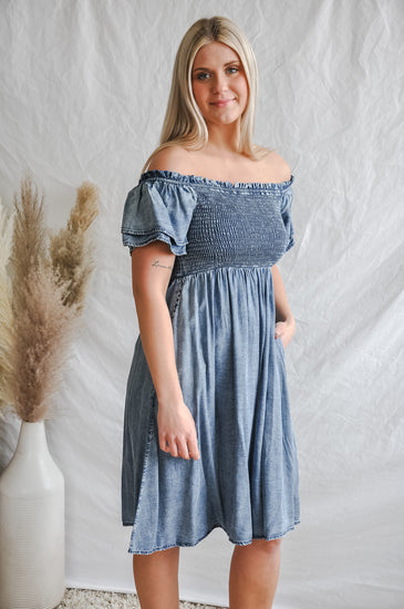 Smocked Top Chambray Dress | JQ Clothing Co.