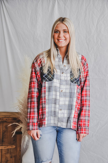Gray + Red Mix Print Flannel | JQ Clothing Co.