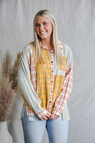 Patchwork Plaid Button Down | JQ Clothing Co.