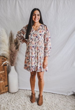 Long Sleeve Creamy Floral Dress | JQ Clothing Co.