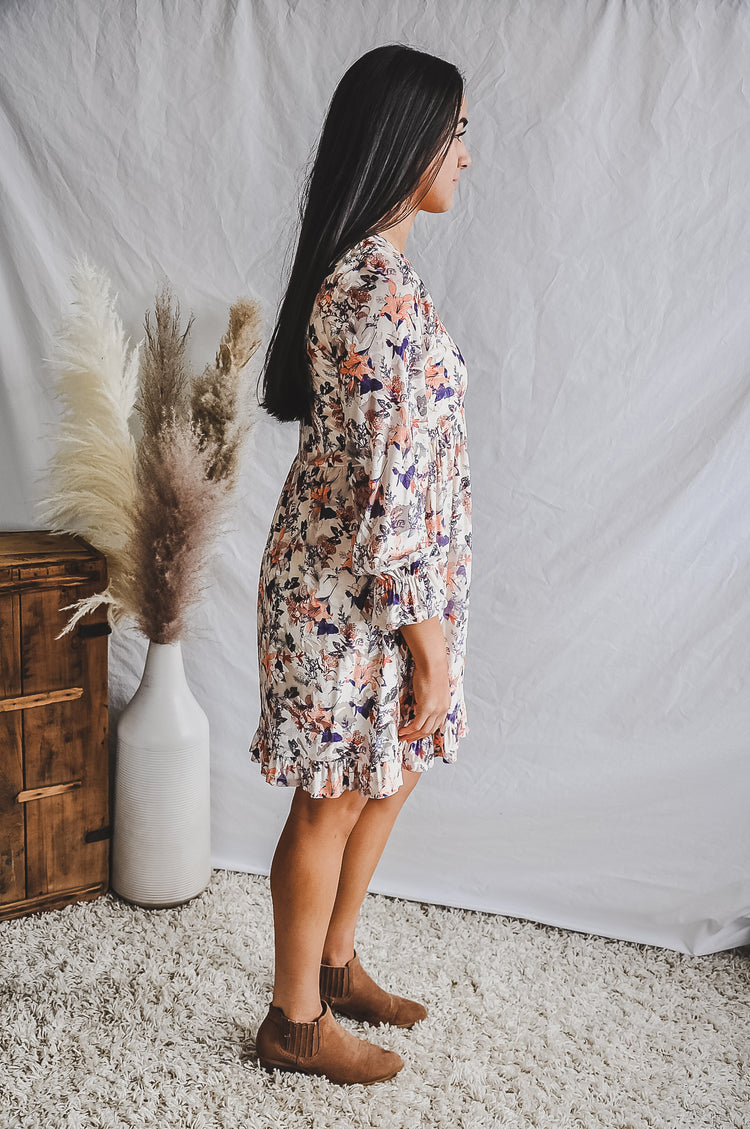 Long Sleeve Creamy Floral Dress | JQ Clothing Co.