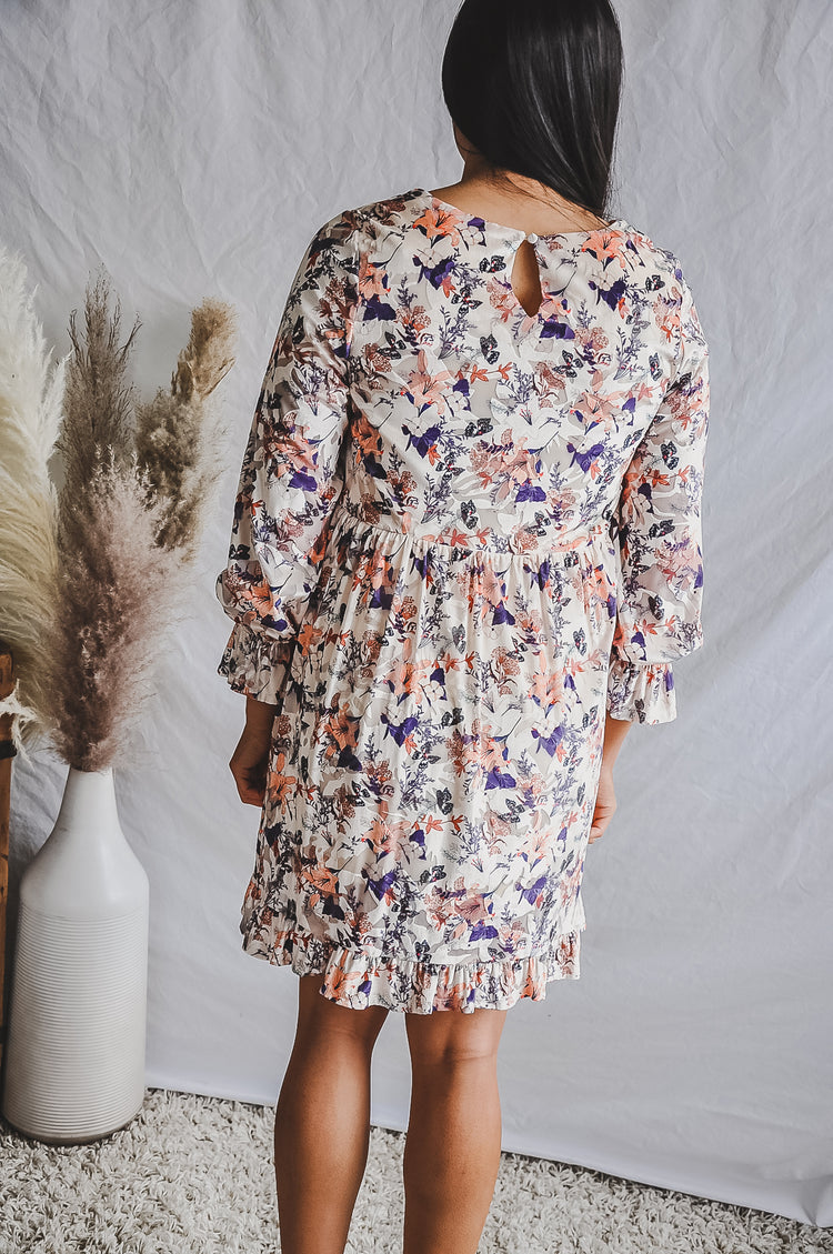 Long Sleeve Creamy Floral Dress | JQ Clothing Co.