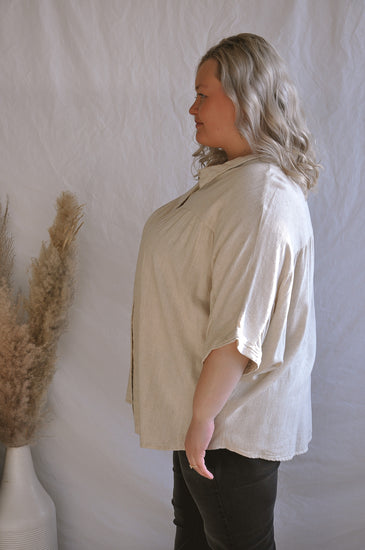 Oatmeal Curvy Button Front Blouse | JQ Clothing Co.