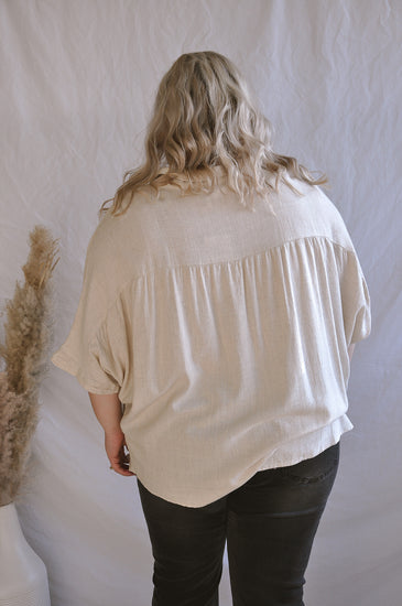 Oatmeal Curvy Button Front Blouse | JQ Clothing Co.