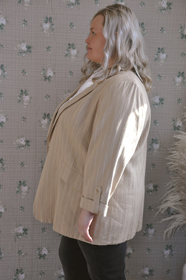 Beautiful Beige Curvy Linen Blazer | JQ Clothing Co.