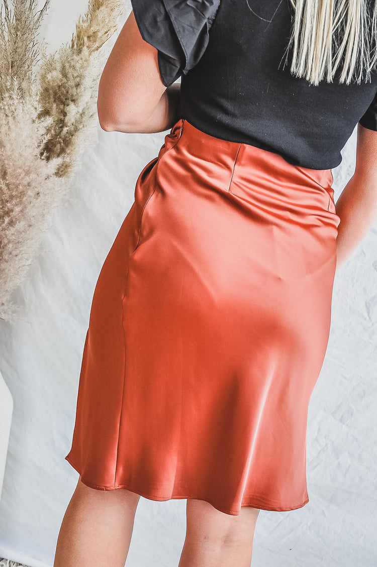 Knot Today Satin Skirt with Slit | JQ Clothing Co.