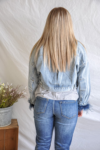 Feather Trim Basic Denim Jacket | JQ Clothing Co.