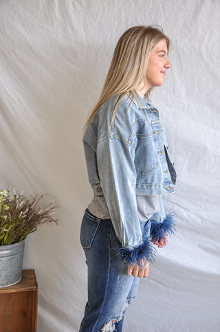 Feather Trim Basic Denim Jacket | JQ Clothing Co.