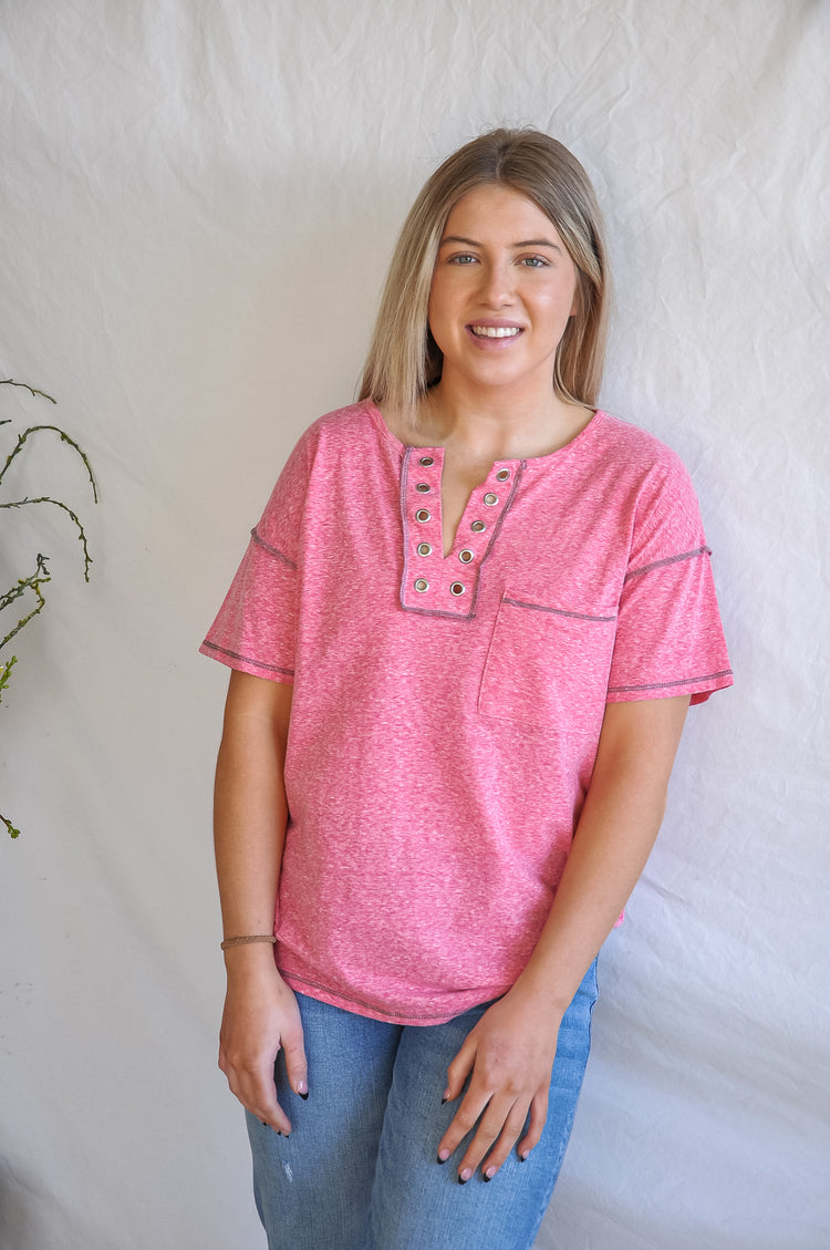 For Real Fuchsia Henley Top | JQ Clothing Co.