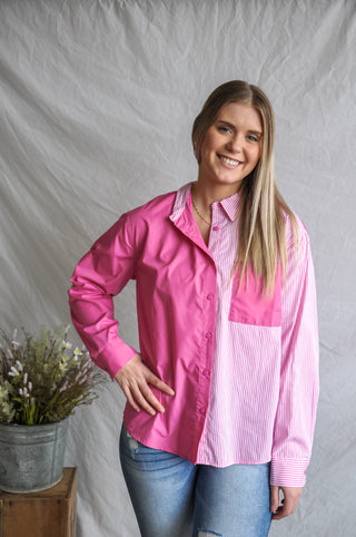 Halfsies Striped Button Down Top