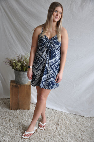 Handkerchief Print Navy Romper