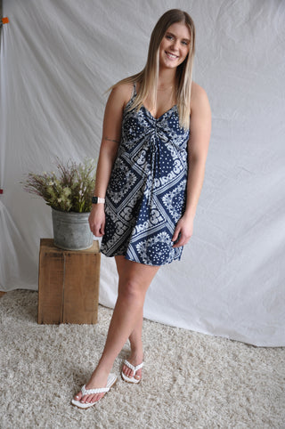 Handkerchief Print Navy Romper